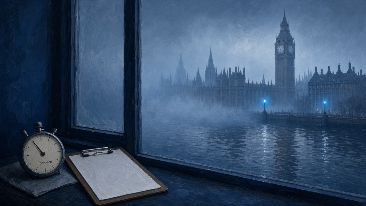 Editorial illustration of an NHS-style clinic building beside the Thames